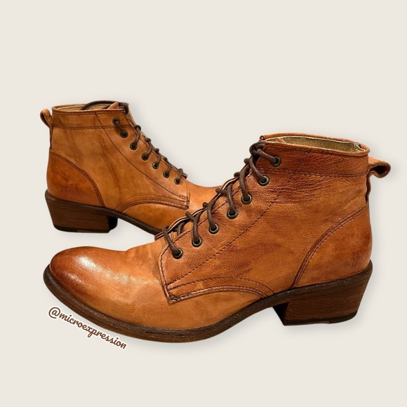 $369 Frye Carson Lace-Up Tan Brown Real Leather Lace Up Pull On Oxford Booties - Picture 10 of 16